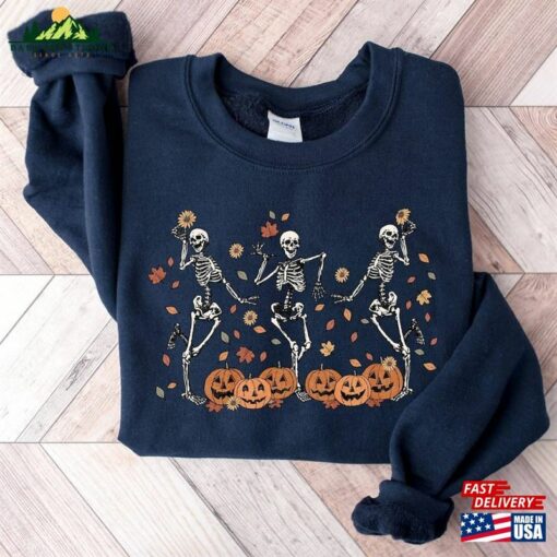 Dancing Skeleton Sweatshirt Halloween Pumpkins Shirt Classic